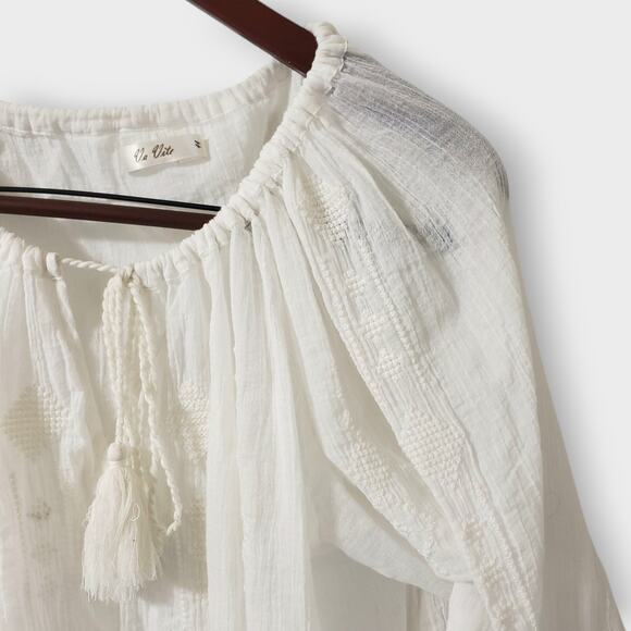 Va Vite Lindsey Tunic White Cotton Embroidered Top Sz 44 (16) Lightweight Sheer - Picture 4 of 14
